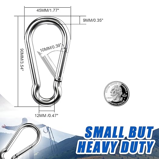 Carabiner Clip Hooks, 304 Stainless Steel Spring Snap Hook Fits Camping Hiking - Image 3