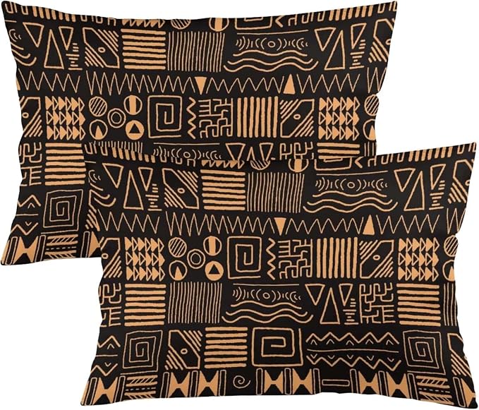 African Ethnic Pattern Throw Pillow Covers Set of 2 Queen Size Abstract Tribal by Unknown