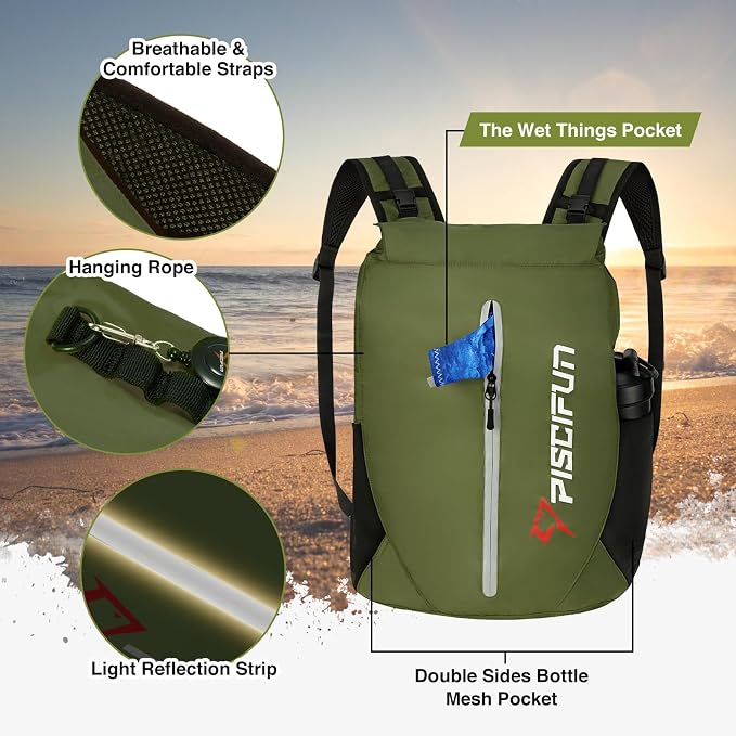 Piscifun Dry Bag Waterproof, Lightweight Dry Backpack Roll-Top Sealed - Image 3