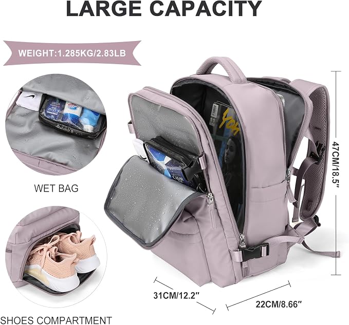 WONHOX Large Travel Backpack Carry on Flight Approved Laptop Work Business - Image 2