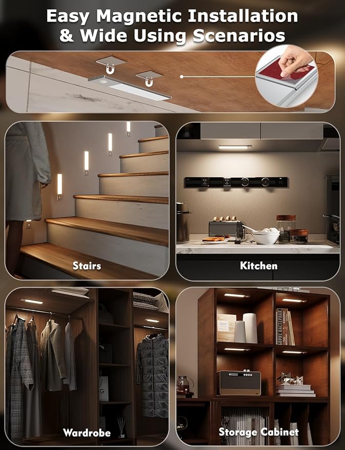 8" Ultra-Thin Under Cabinet Lighting Wireless, Aluminum Alloy Under Counter - Image 6