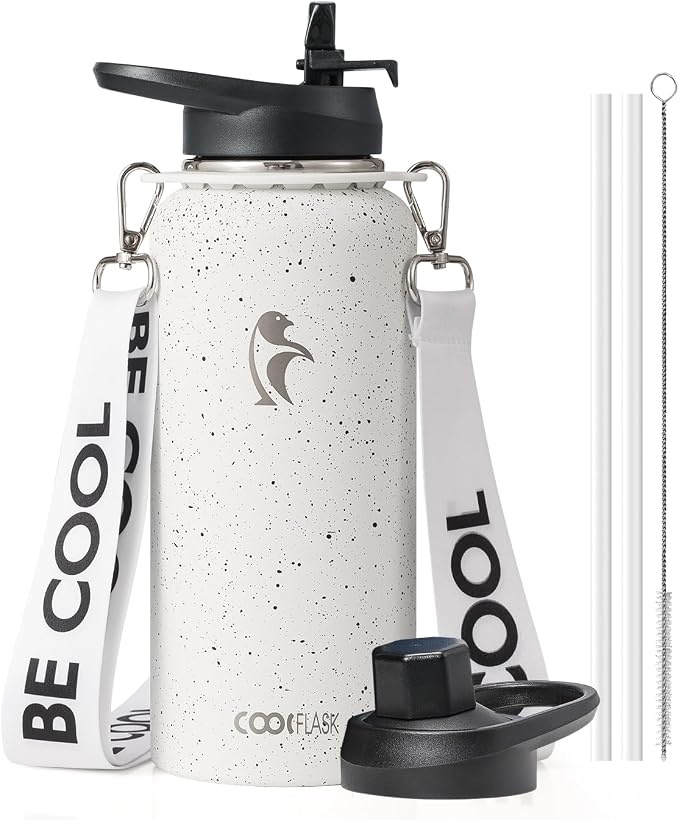 Coolflask Water Bottle with Straw, 32 oz Insulated Metal Water Flask with Straw by Coolflask