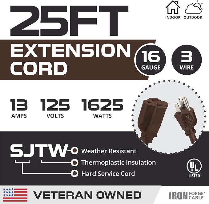 Iron Forge Cable Outdoor Brown Extension Cord 25 ft - Image 2