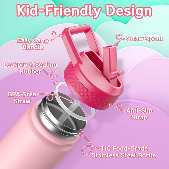 baab 18oz Kids Water Bottle, Insulated Water Bottle - Image 3