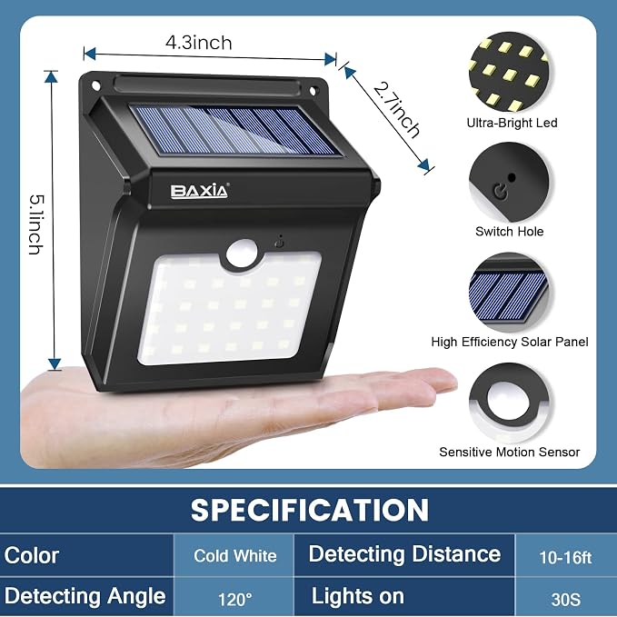 BAXIA TECHNOLOGY Solar Outdoor Lights Wireless Security Motion Sensor Solar - Image 5