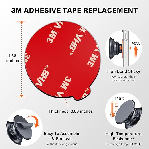 APPS2Car 3M Adhesive Pads-2pcs 70mm Round & 6pcs 35mm Round, 70mm Dashboard Pad - Image 5