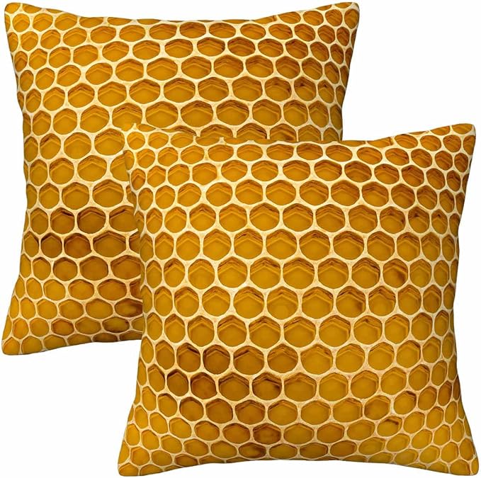 Bee Honeycomb Throw Pillow Covers 18x18 Yellow Honey Abstract Set of 2 Pillow by Unknown