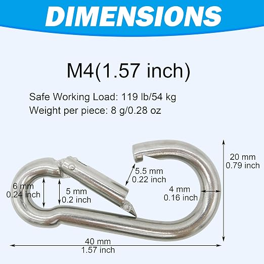304 Stainless Steel Carabiners -1.57 inch Heavy Duty, Durable & Rust-Free Clips - Image 3
