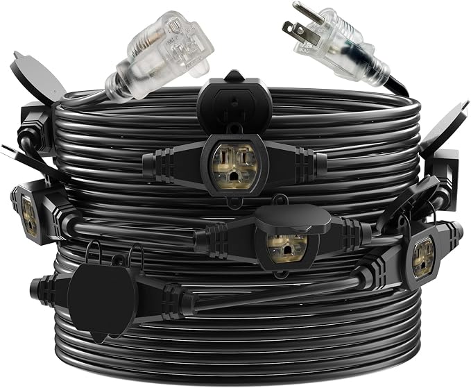 50FT Outdoor Extension Cord, 16 Gauge SJTW 5-15R Cable Male Plug to Female by oviitech
