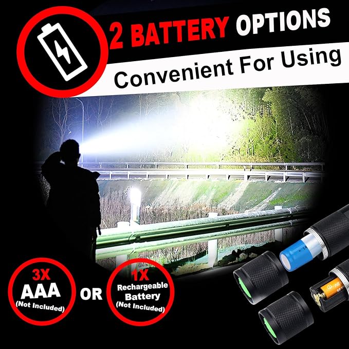 1 Mode Flashlights 2 Pack, Super Bright Zoomable LED Tactical Flashlight High - Image 4