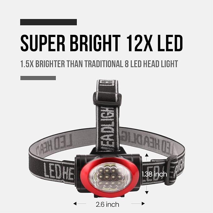 Lichamp Headlamp, 10 Pack 12 LED 3 Mode Portable Head Lamp Flashlight, Outdoor - Image 2