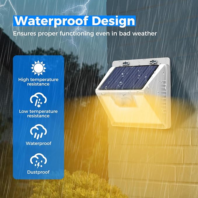 Peasur White Frame Solar Motion Sensor Lights Outdoor, 2 Packs 180LED Warm - Image 5