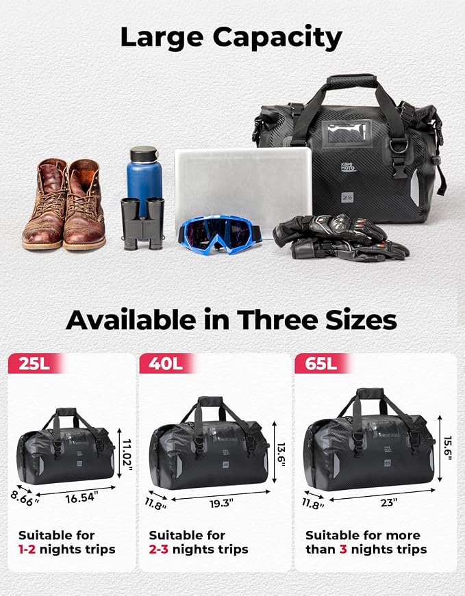 KEMIMOTO Waterproof Motorcycle Dry Bag – Duffle Tail Bag Soft Luggage, - Image 3