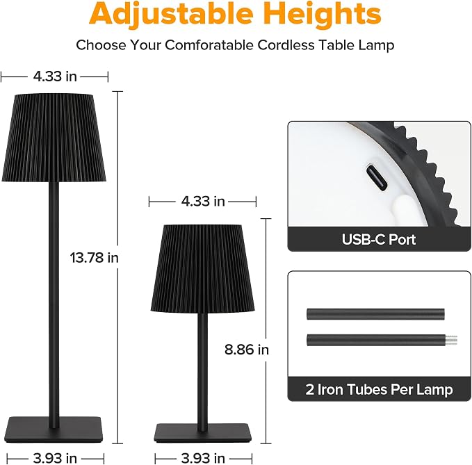 LUTEC 4 Pack Cordless Table Lamp, 6000mAh Rechargeable Battery Operated Desk - Image 4