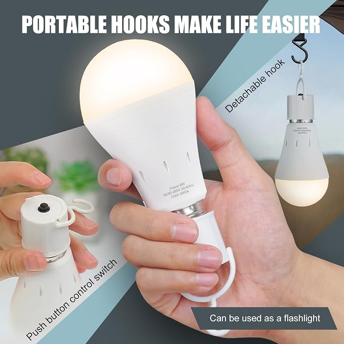 10Pack Rechargeable Emergency Light Bulb, A19 9W Warm White 3000K Self-Charging - Image 6