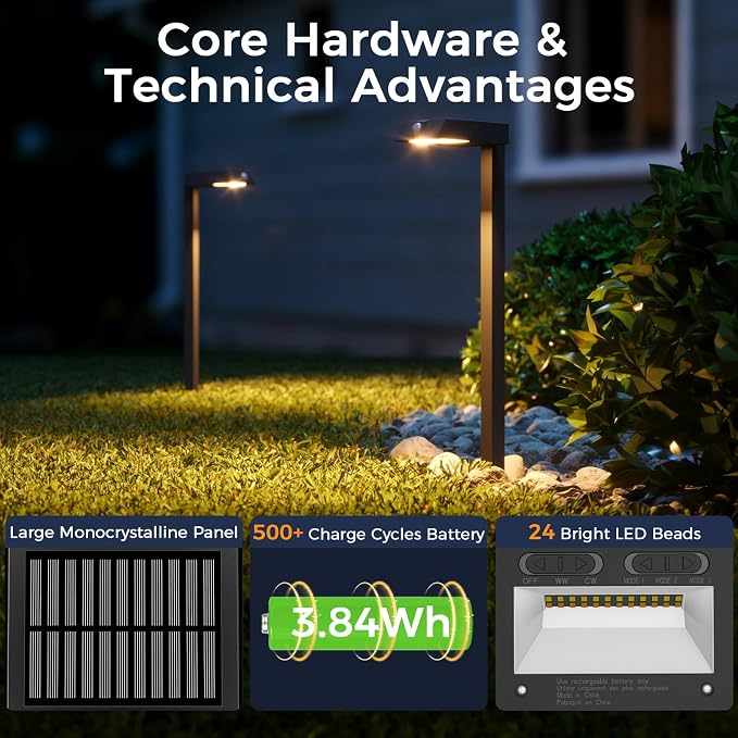 XMCOSY+ Solar Pathway Lights, 4 Pack All-Metal Motion Sensor Outdoor Lights - Image 7
