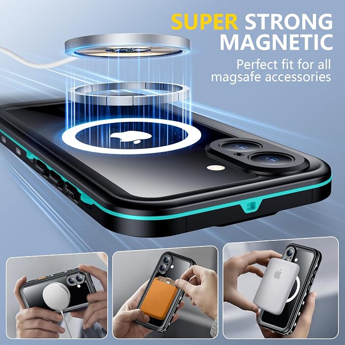 Red2Fire for iPhone 16 Case Waterproof, Phone Case 6.1" Blue/Clear - Image 5