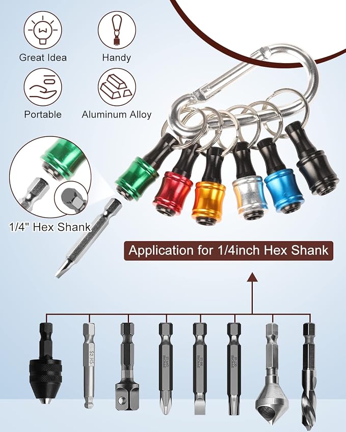 katerk 6 pcs 1/4 inch Hex Shank Aluminum Alloy Screwdriver Bits Holder - Image 2