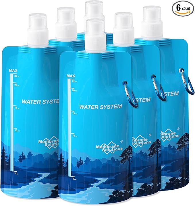 Membrane Solutions Collapsible Water Bottle 23oz, Foldable Pouch Water Bottle by MembraneSolutions