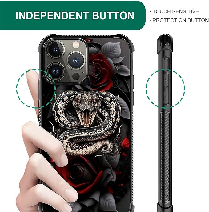 for iPhone 15 Pro Max Case, Entwined Rose Snake Pattern Graphic Design Girl Boy - Image 6
