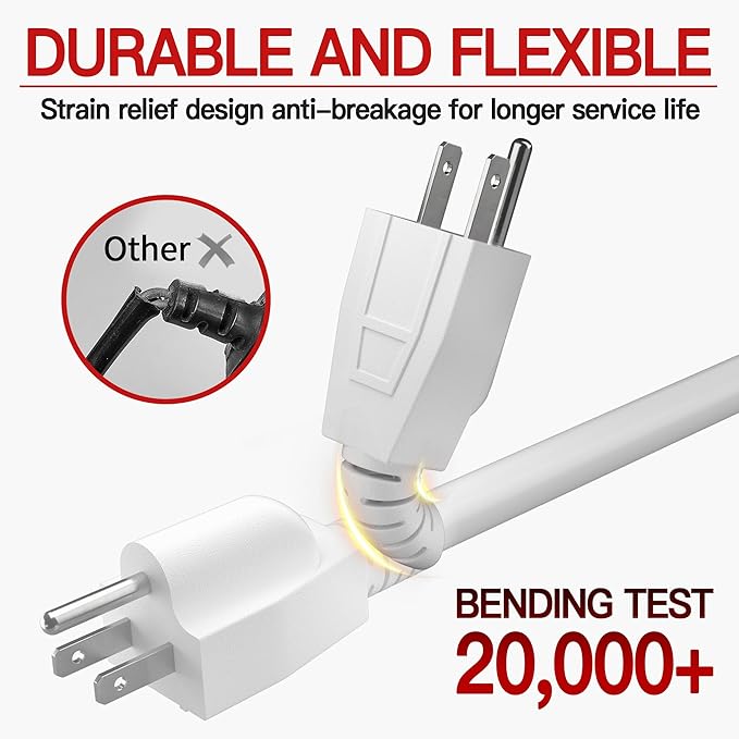 16/3 Short Extension Cord 6 FT 2 Pack, Indoor 3 Prong Power Cable, Suitable - Image 4