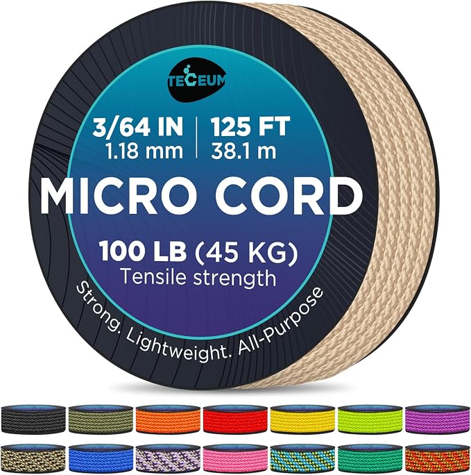 TECEUM Micro Paracord – 1.18 mm X 125 ft – Micro Utility Cord – Thin Braided by TECEUM