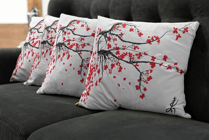 Ambesonne Nature Throw Pillow Cushion Case Pack of 4, Sakura Blossom Japanese - Image 7