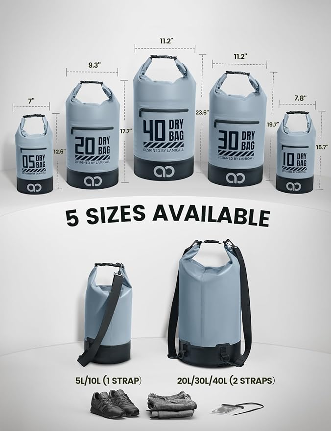 Lamicall Small Dry Bag, Waterproof Bag - 5L/10L/20L/30L/40L Water Proof Bag - Image 2