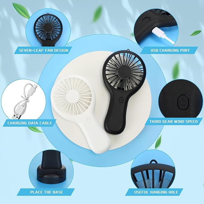Woanger 12 Pcs Mini Handheld Fan Bulk 3 Speed USB Electric Battery Operated - Image 5