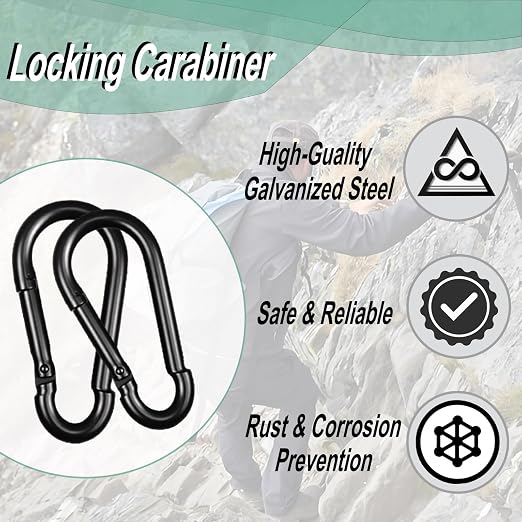 Black Carabiner, Heavy Duty Galvanized Steel Spring Snap Hook Carabiner Clips - Image 5