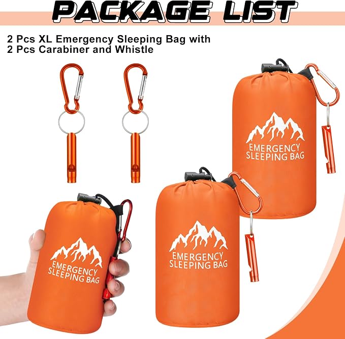Oudain 2 Pcs XL Emergency Sleeping Bag 94.5" x 49.2" Waterproof Survival - Image 3