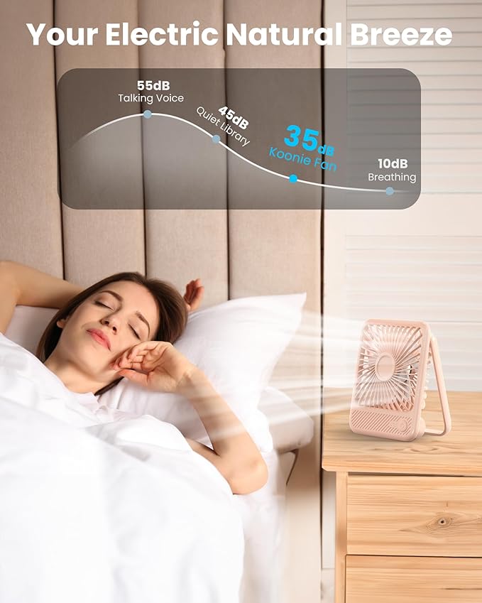Koonie Desk Fan, Ultra Quiet 2.5-11h Battery Operated Small USB Fan - Image 5