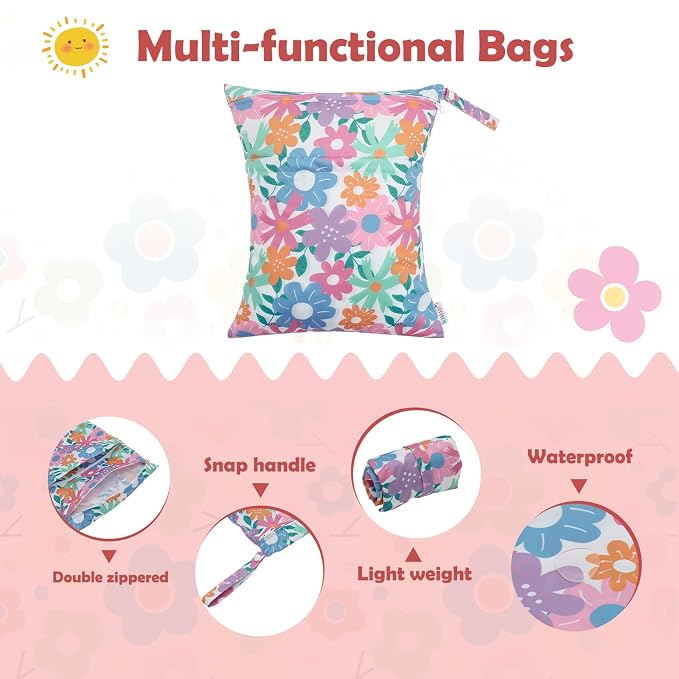 ALVABABY 3pcs Cloth Diaper Wet Dry Bags Waterproof Reusable - Image 3