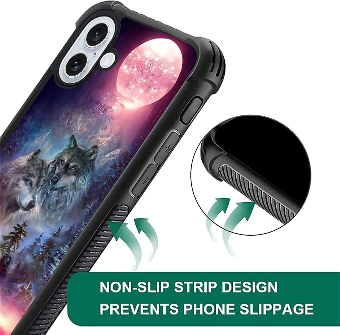 for iPhone 16 Case, Star Two Wolfs Howling Pattern Graphic Design Girl Boy Soft - Image 7