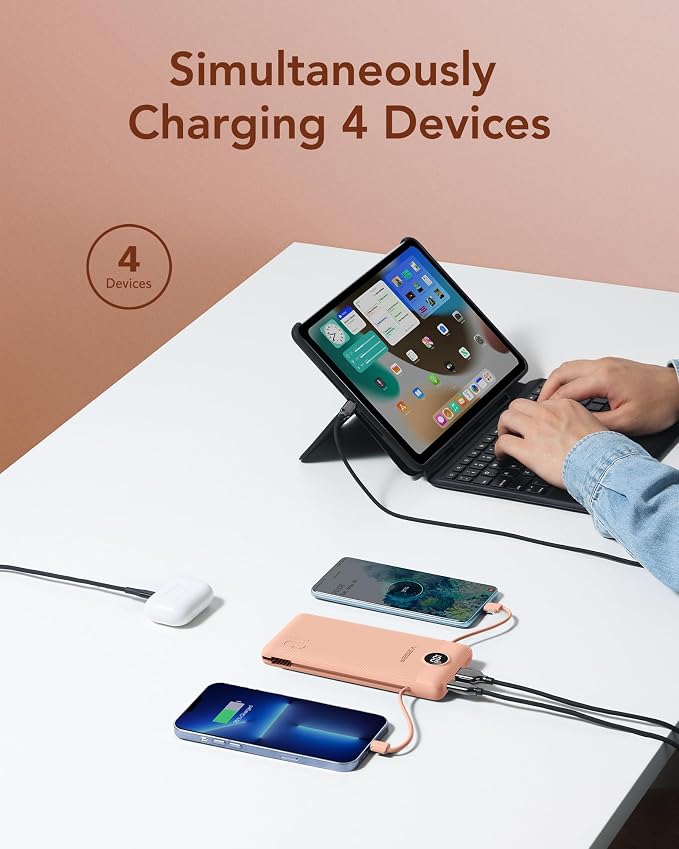 VEGER Portable Charger with Built-in AC Plug and Cables, All in One 10000mAh - Image 8