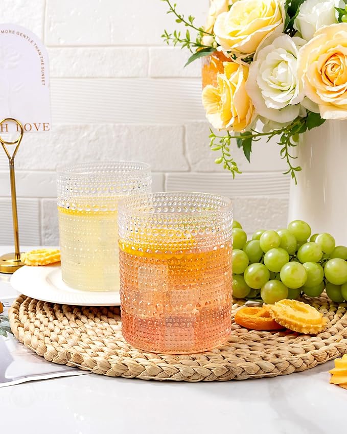 YOUBET 24PCS Plastic Hobnail Drinking Glasses - 14 Oz Clear Vintage Glasses - Image 8