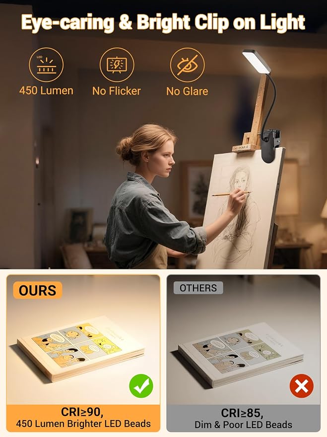 Clip on Light, 9 Brightness+5 Color Rechargeable Desk Lamp, 4000mAh Battery - Image 4