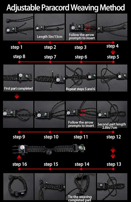 Survival Paracord Bracelet, Fire Starter, Waterproof SOS Light, Adjustable AK87 - Image 9