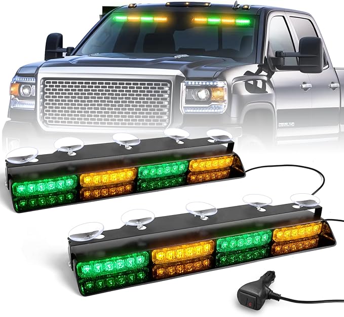 HLauto 6Z4J Emergency Dash Strobe Lights: 2x16.8 inch Green Amber Safety Lights by HLauto