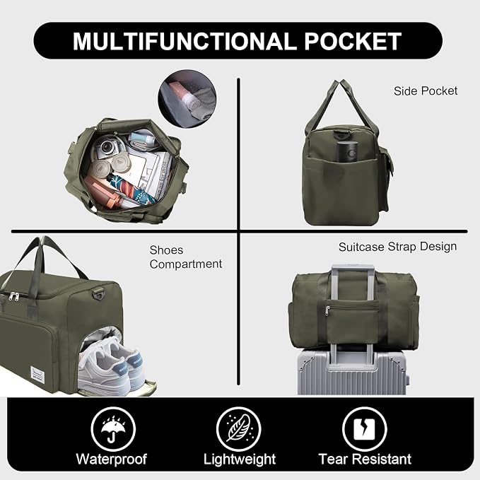 Suruid Gym Bag for Women Men, Travel Duffle Bag Large Capacity Carry On - Image 3