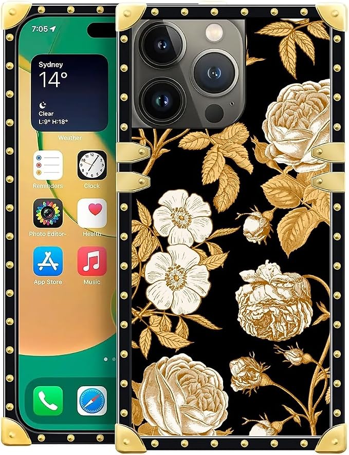 Compatible with iPhone 14 Pro Max Case, Blooming Rose Golden Flower Luxury by Unknown