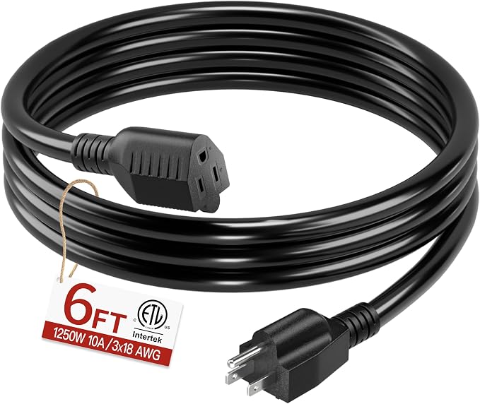 18/3 Indoor Extension Cord 6 FT, 3 Prong Power Cable, Suitable by Skrizcable
