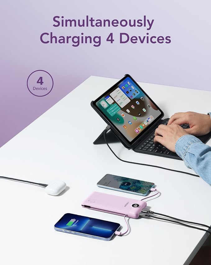 VEGER Portable Charger with Built-in AC Plug and Cables, All in One 10000mAh - Image 4