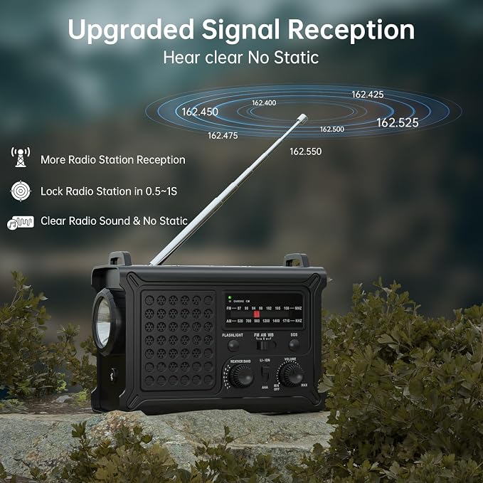 NOAA Emergency Weather Radio-12000mAh/44400mWh Radio Portable AM/FM - Image 2