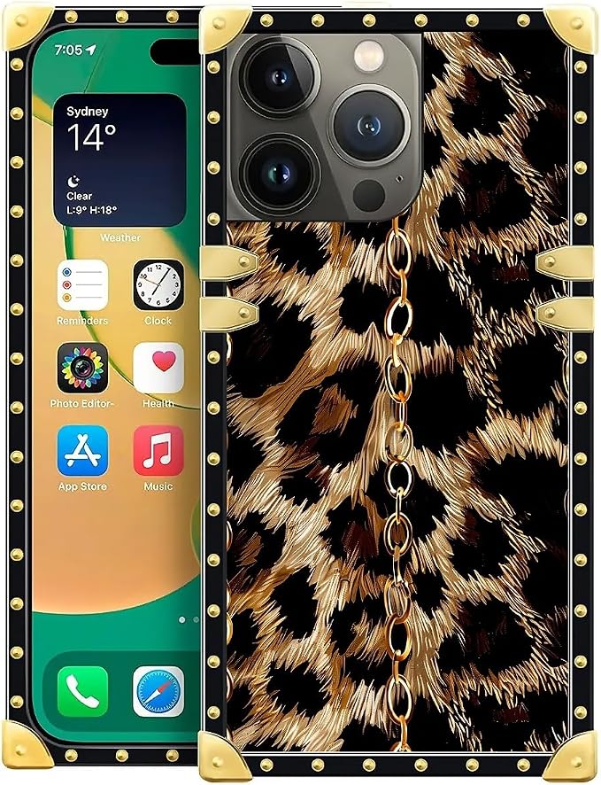 Compatible with iPhone 14 Pro Max Case, Seamless Gold Chain Leopard Luxury by Unknown