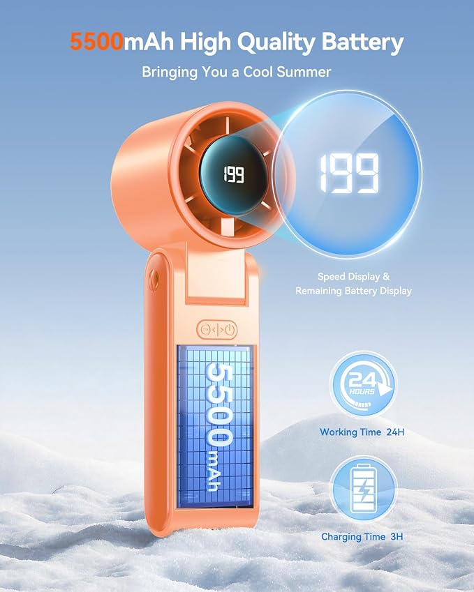 Portable Handheld Turbo Fan, 199 Gear Speed, 24 Hs Cooling Time, 5500mAh - Image 3