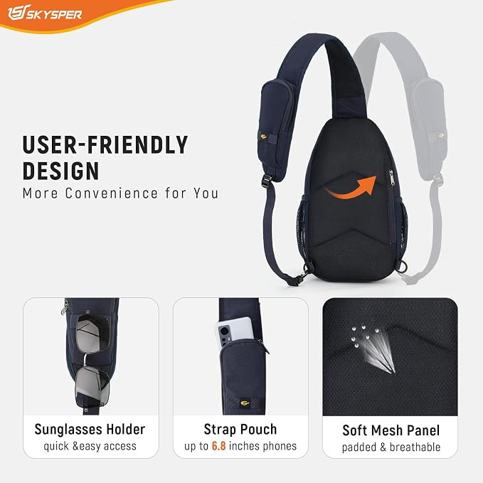 SKYSPER Sling Bag RFID Cross Body Bag Recycled Crossbody Backpack Travel Daypack - Image 6