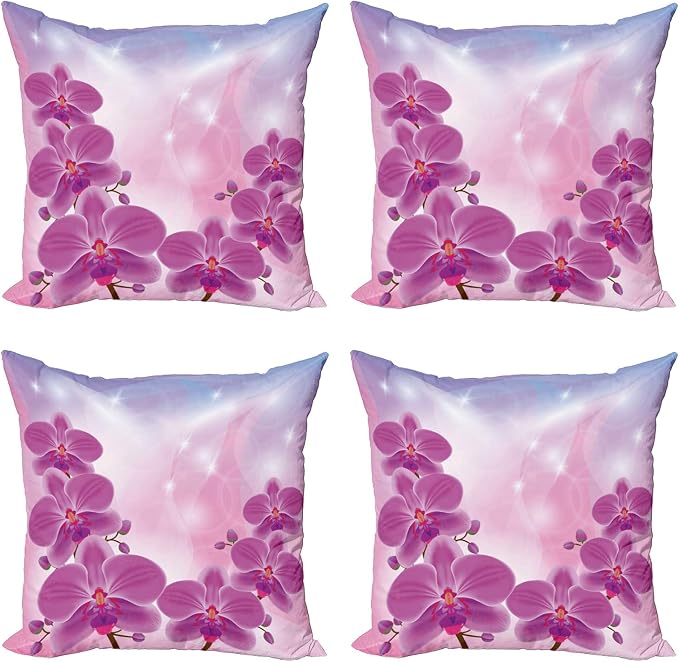 Ambesonne Floral Throw Pillow Cushion Case Pack of 4, Exotic Orchid Flowers by Ambesonne