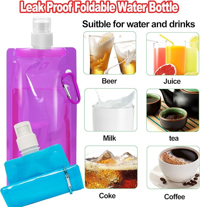 smilixin 10 Pack Collapsible Water Bottles, Reusable Drinking Water Bags - Image 6