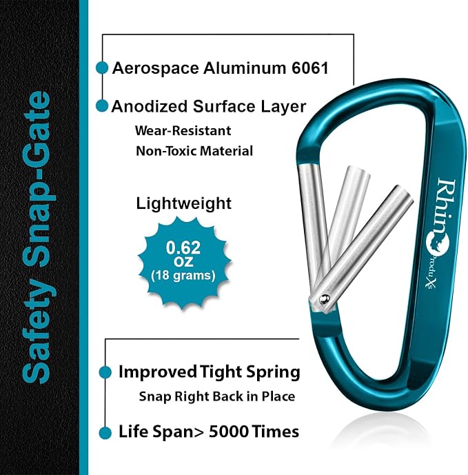 Rhino Produxs 8PCS of Lightweight Duty Snap Carabiner Clips, D Ring Shape - Image 3